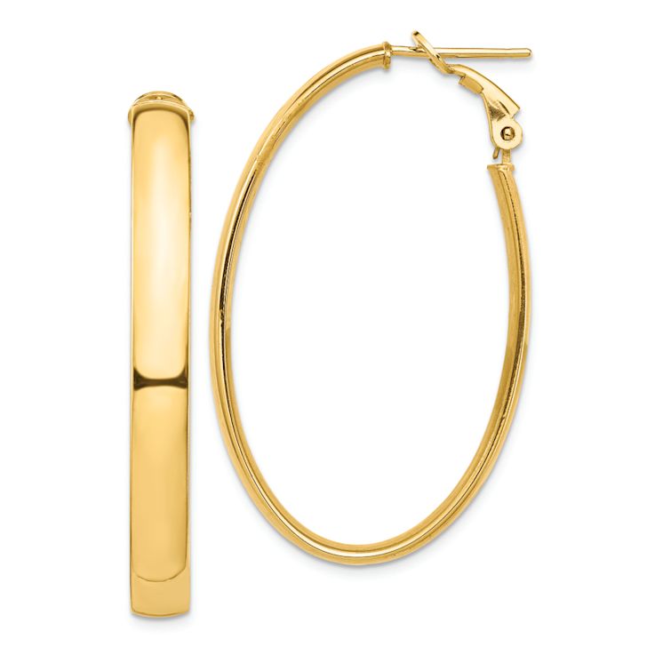 14k Yellow Gold High Polished 1 3/4" Oval Hoop Earrings