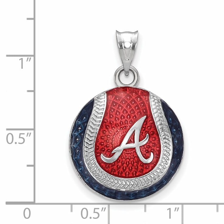 Rhodium Over Sterling Silver MLB LogoArt Atlanta Braves Enameled Pendant
