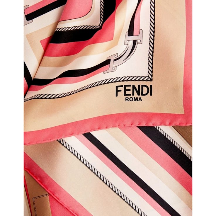 Fendi Baguette Print Silk Scarf Foulard Pink Dalia