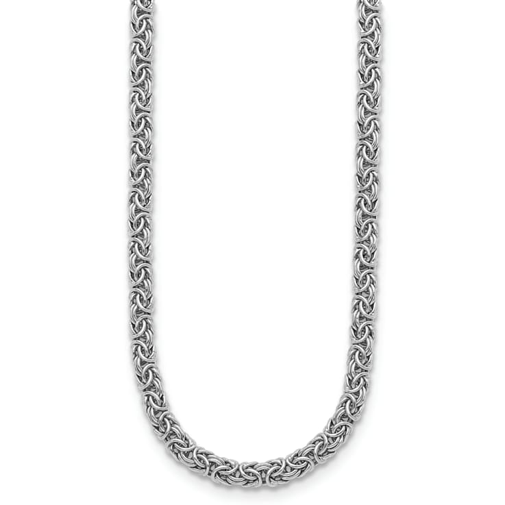 Rhodium Over Sterling Silver 7.5mm Hollow Byzantine 18 inch Necklace
