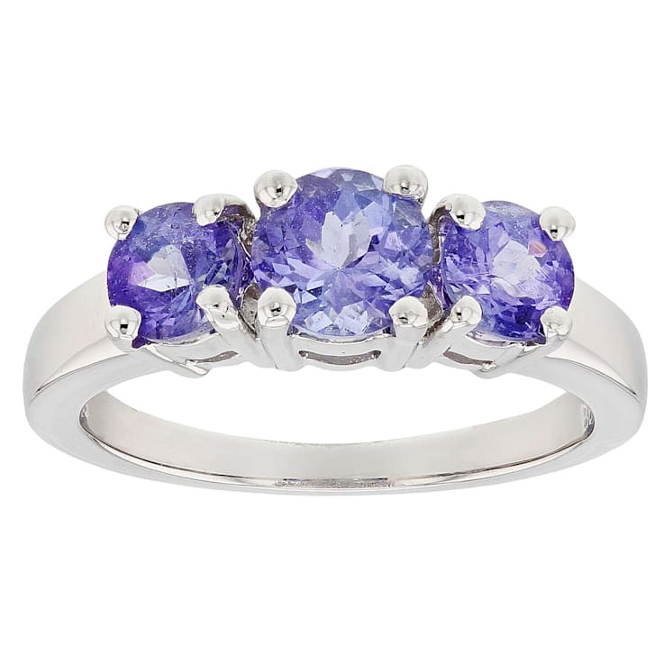 Blue Tanzanite Rhodium Over Sterling Silver 3 Stone Ring 1.65ctw
