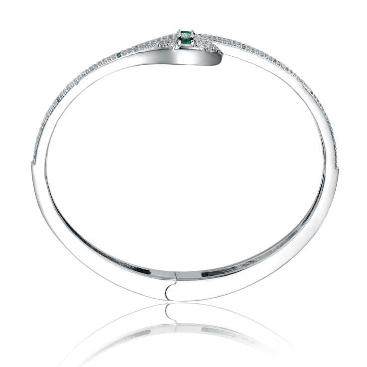 Emerald Color CZ Serpent Bypass Cuff Bracelet In 14K Gold Over Brass