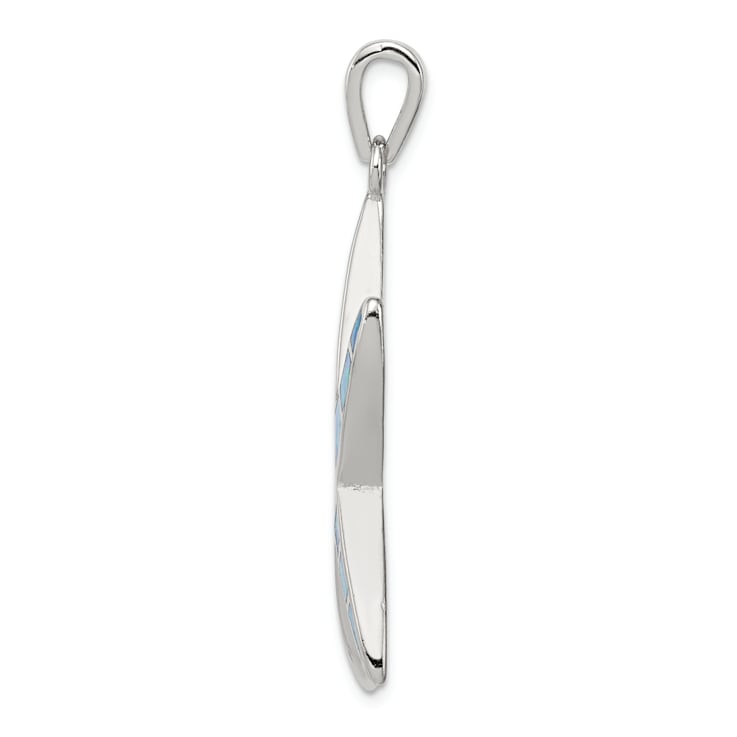 Rhodium Over Sterling Silver Blue Inlay Lab Created Opal Starfish Pendant