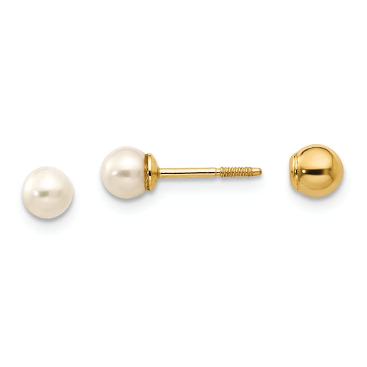 14K Yellow Gold Reversible 3.75-4mm Freshwater Cultured Pearl and Gold
Bead Earrings