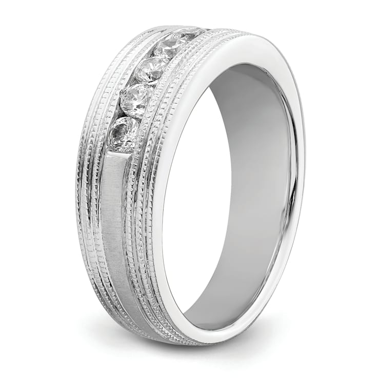 Rhodium Over 14K White Gold Lab Grown Diamond SI1/SI2, G H I, Polish and
Satin Men's Ring