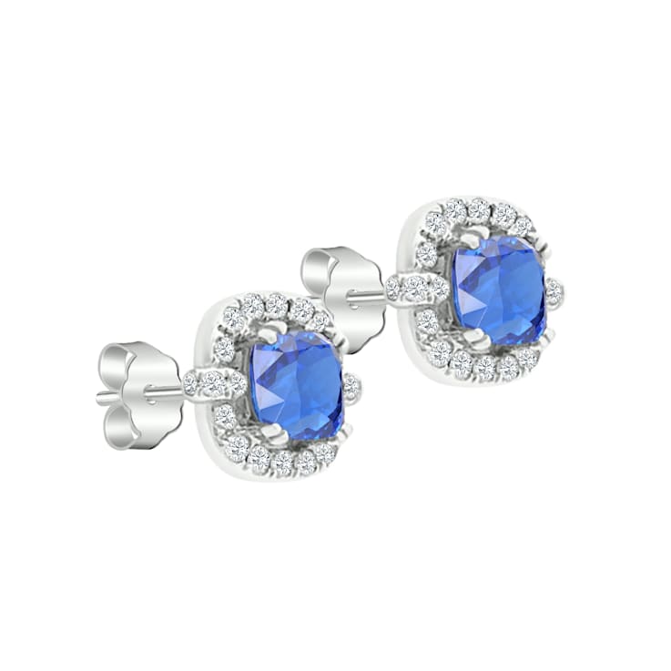 14K White Gold Rectangular Cushion Tanzanite and Diamond Earrings 1.46ctw