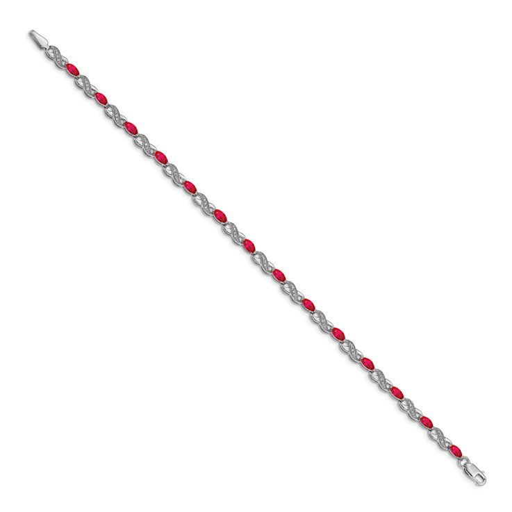 Rhodium Over 10k White Gold Diamond and Ruby Infinity Bracelet