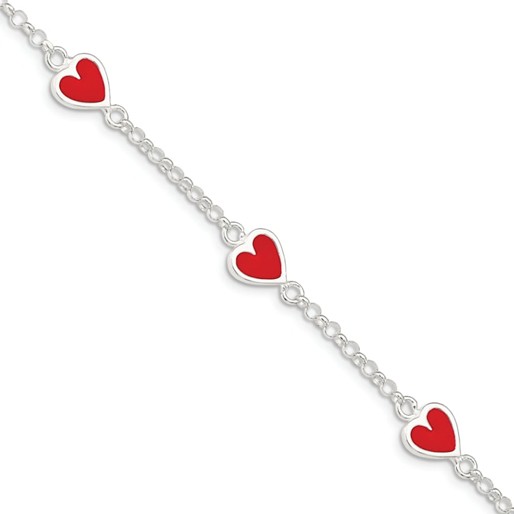 Sterling Silver Polished and Red Enamel Heart with 1-inch Extensions
Children's Bracelet