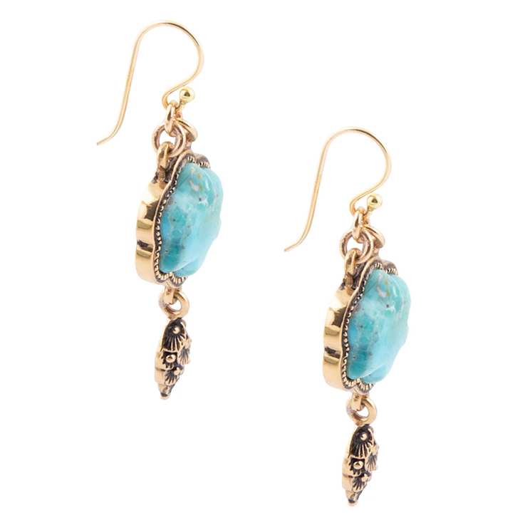 Barse Jewelry 15mm Blue Turquoise Gold Tone Flower Drop Earrings