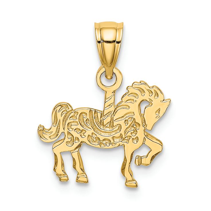 14k Yellow Gold Textured Children's Carousel Horse Charm