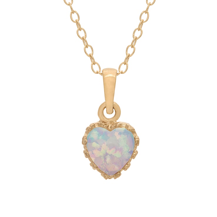 Lab Created Opal 14K Yellow Gold Over Sterling Silver Heart Pendant with
Chain 0.52ctw