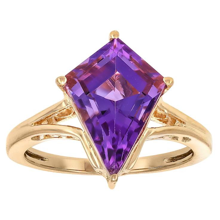 Amethyst Kite Solitaire Ring In 18K Gold Over Sterling Silver 2.65ct