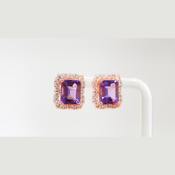 Amethyst and CZ 4.36 Ctw Octagon 18K Rose Gold Over Sterling Silver
Center Design Earrings Jewelry
