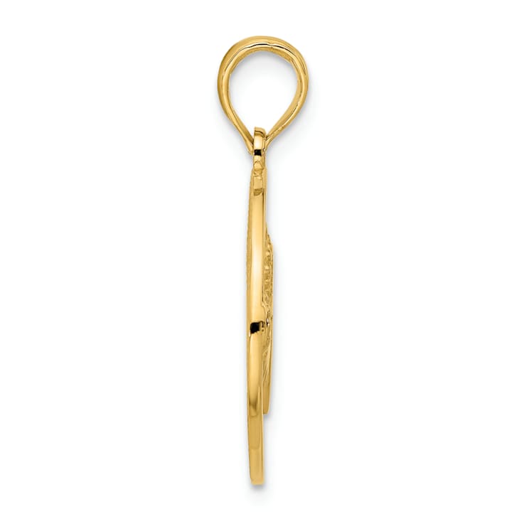 14k Yellow Gold Textured Claddagh Circle Pendant