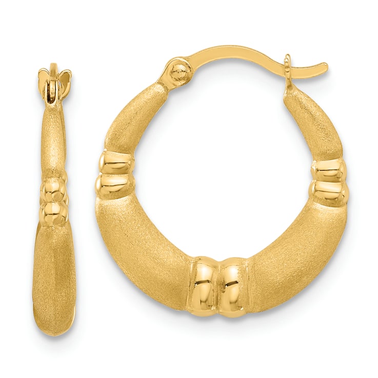 14k Yellow Gold Polished and Satin 11/16" Hoop Earrings