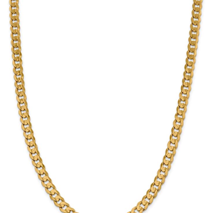 14k Yellow Gold 7.5mm Solid Open Concave Curb 24 Inch Chain