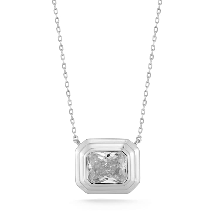 Rachel Zoe Bezel Set Radiant CZ Solitaire Pendant Necklace in Rhodium
Over Sterling Silver