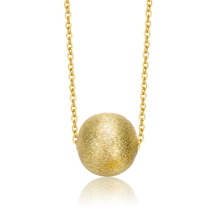 Textured Ball Station Necklace In 14K Gold Over Brass 16 Inch