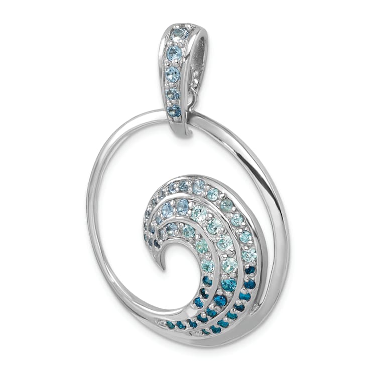 Rhodium Over Sterling Silver Polished Cubic Zirconia Wave Pendant