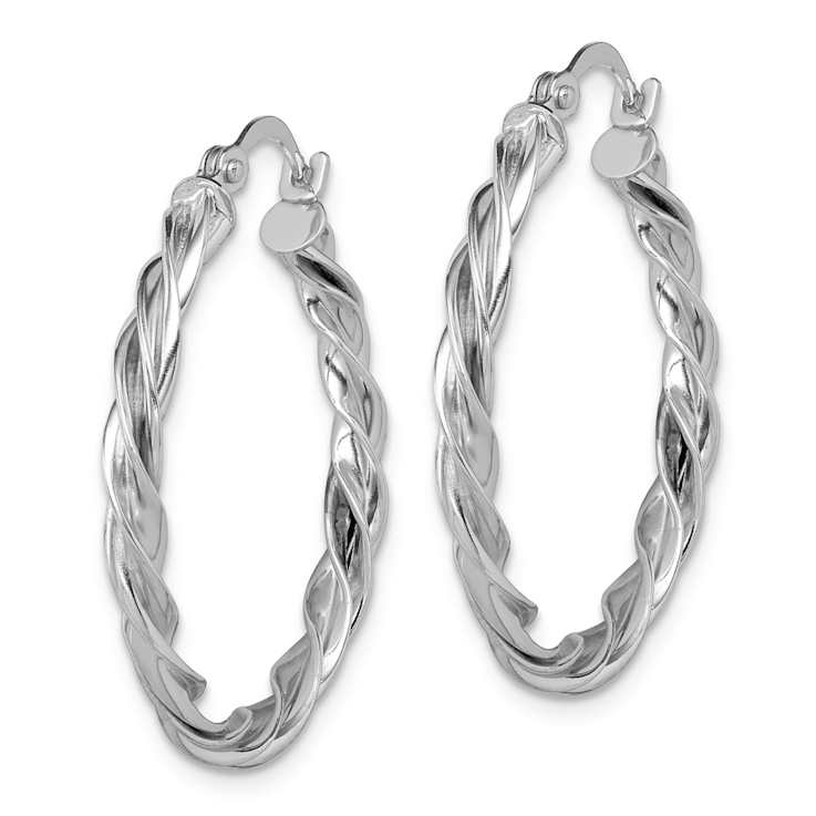 Rhodium Over 14k White Gold Polished 1 1/16" Twisted Hoop Earrings
