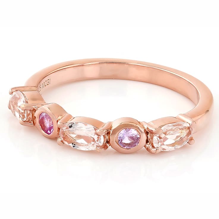 Morganite And Lab Pink Sapphire Band Ring In 18K Rose Gold Over Sterling
Silver 0.58ctw