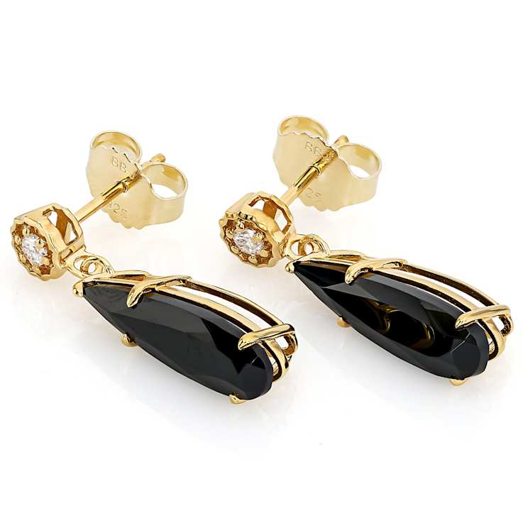 Black Spinel Pear And Lab-Created Moissanite Earrings In 18K Gold Over
Sterling Silver 5.24ctw