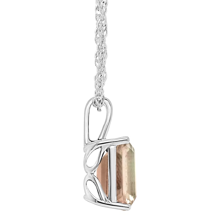 10x8mm Emerald Cut Labradorite Rhodium Over Sterling Silver Pendant With Chain