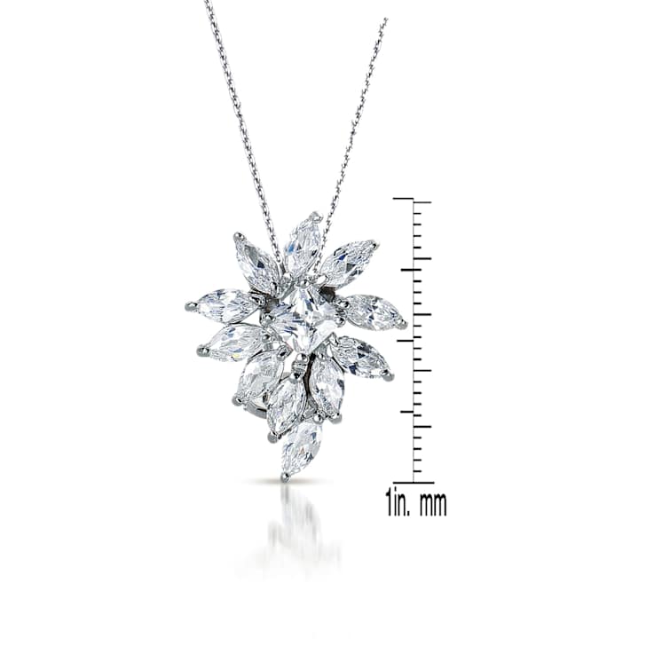 Marquise CZ Starburst Pendant Necklace In Sterling Silver