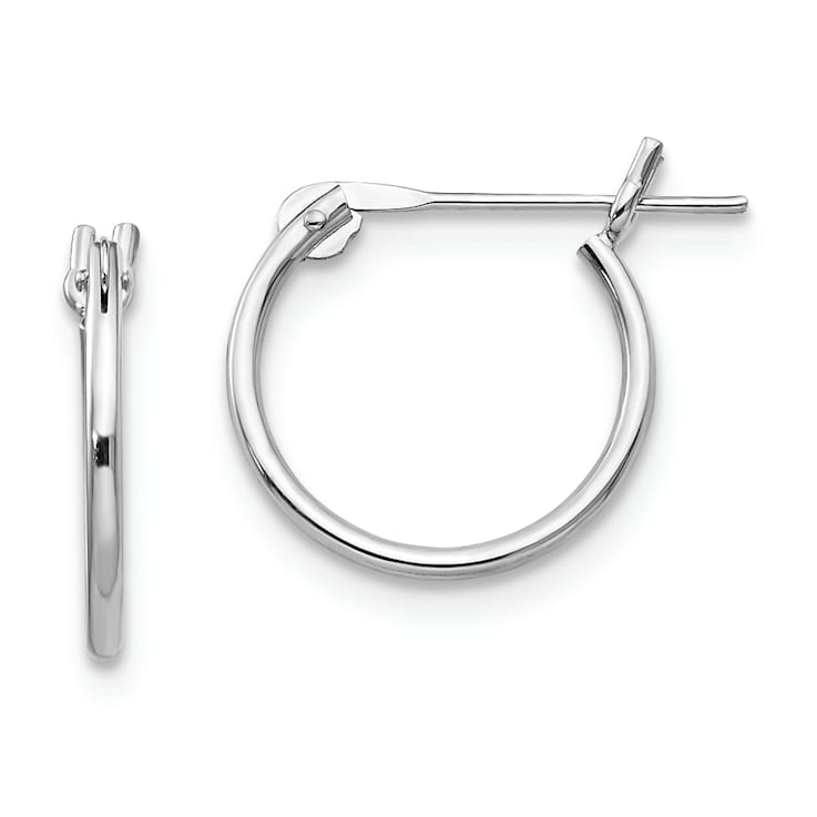 Rhodium Over 14K White Gold 1mm Hoop Earrings