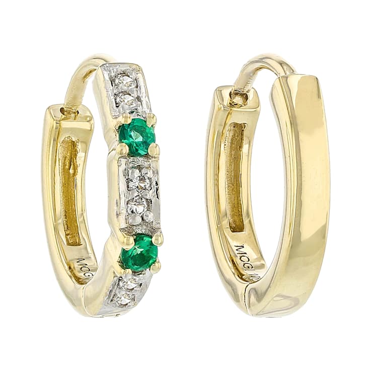Lab-Created Emerald And Lab Sapphire Huggie In Solid 10K Yellow Gold 0.07ctw