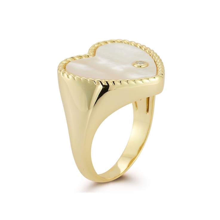 Mother-Of-Pearl Heart Signet Ring In 14K Gold Over Sterling Silver