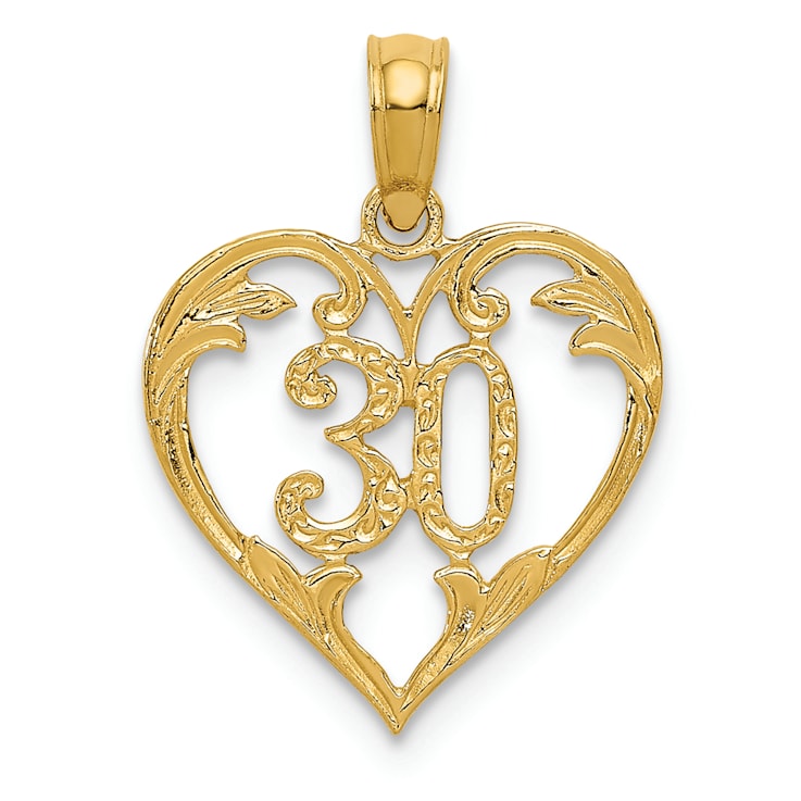 14k Yellow Gold Textured 30 in Heart Cut-out Pendant