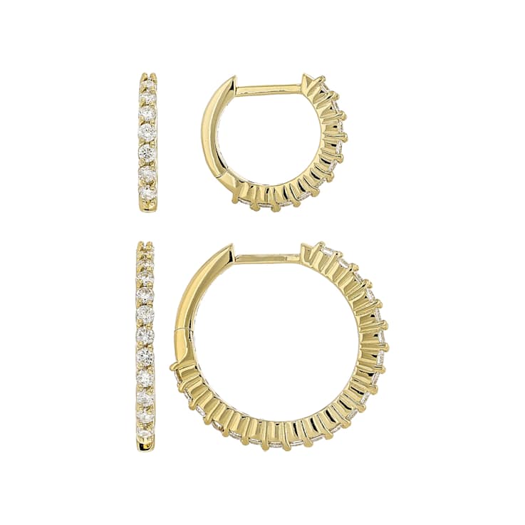 Lab-Grown Diamond Huggie and Hoop Earring Set in 14K Gold Over Sterling Silver