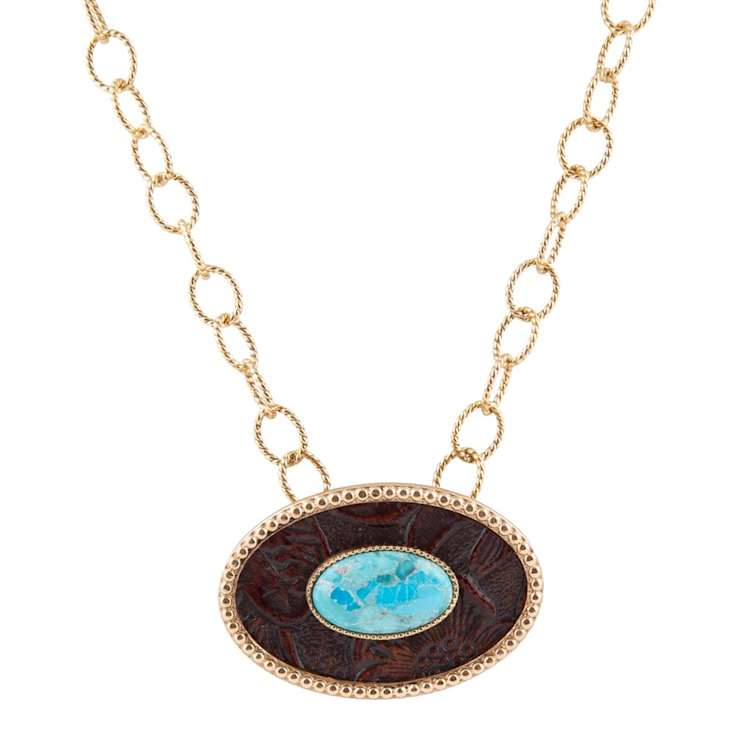 Barse Jewelry Composite Turquoise Rosette Leather & Gold Tone
Pendant With Chain