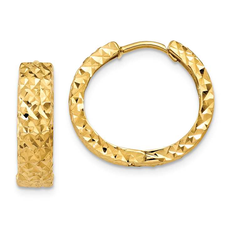 14k Yellow Gold Diamond-Cut 1/2" Hinged Hoop Earrings