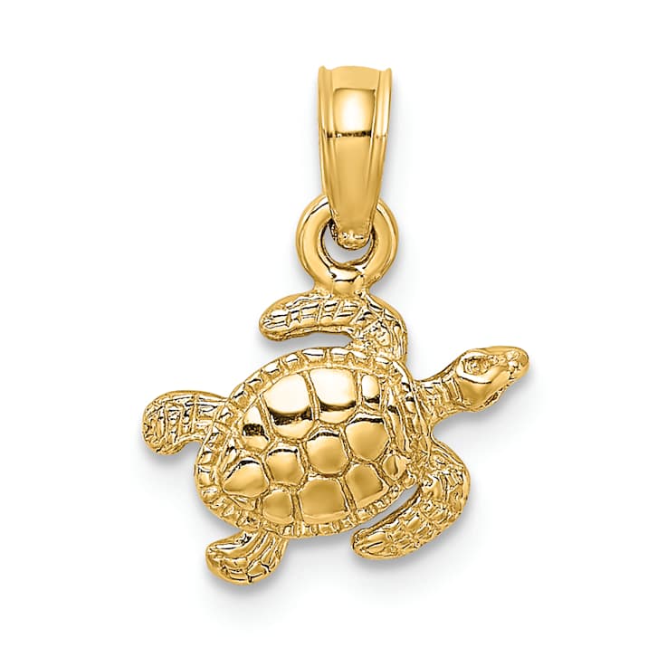 10K Yellow Gold Textured Sea Turtle Charm