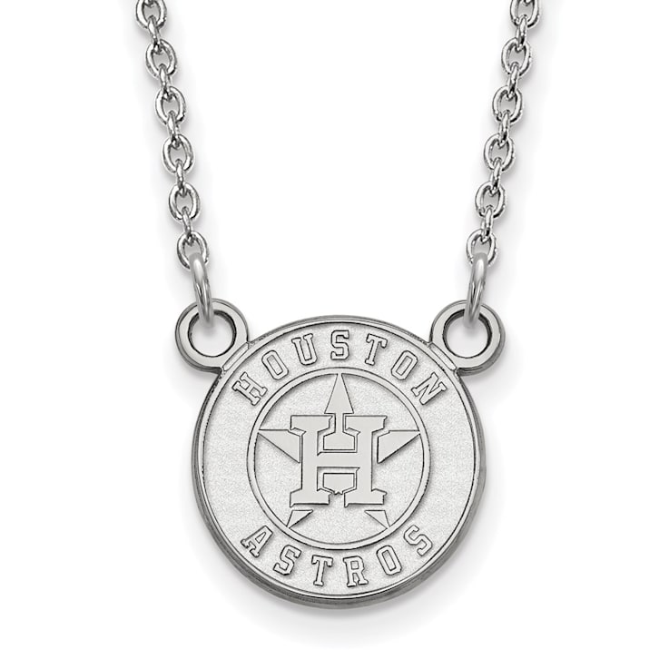 Rhodium Over Sterling Silver MLB LogoArt Houston Astros Pendant Necklace