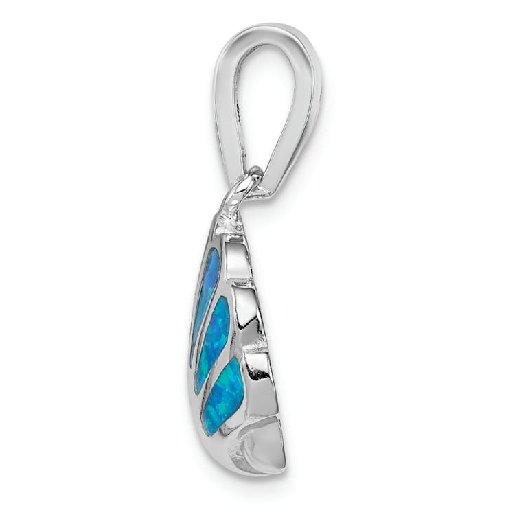 Rhodium Over Sterling Silver Polished Lab Created Blue Opal Oyster Pendant