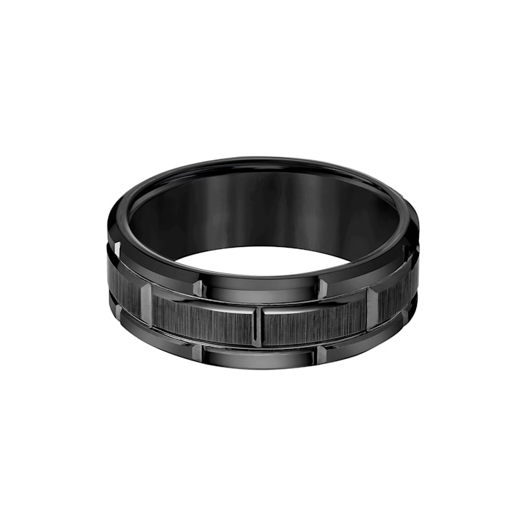 8mm Brick-Pattern Comfort Fit Band in Black Tungsten Carbide with Satin Finish