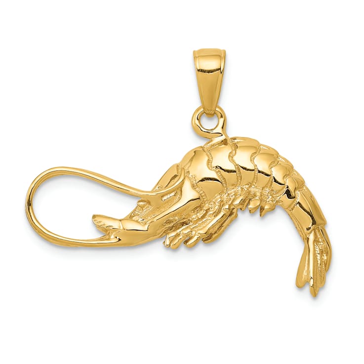 14k Yellow Gold 3D Polished and Textured Shrimp Pendant