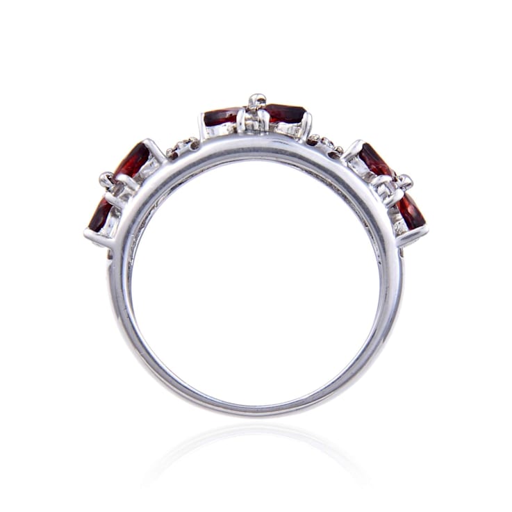 Marquise Garnet and White Topaz Sterling Silver Floral Ring, 2.44ctw