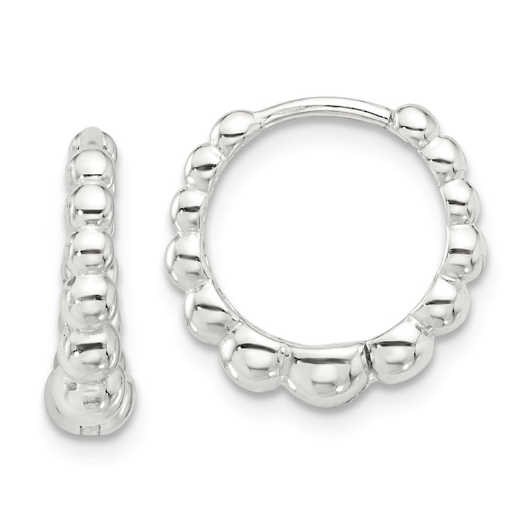 Sterling Silver Beaded Hinged Hoop Earrings