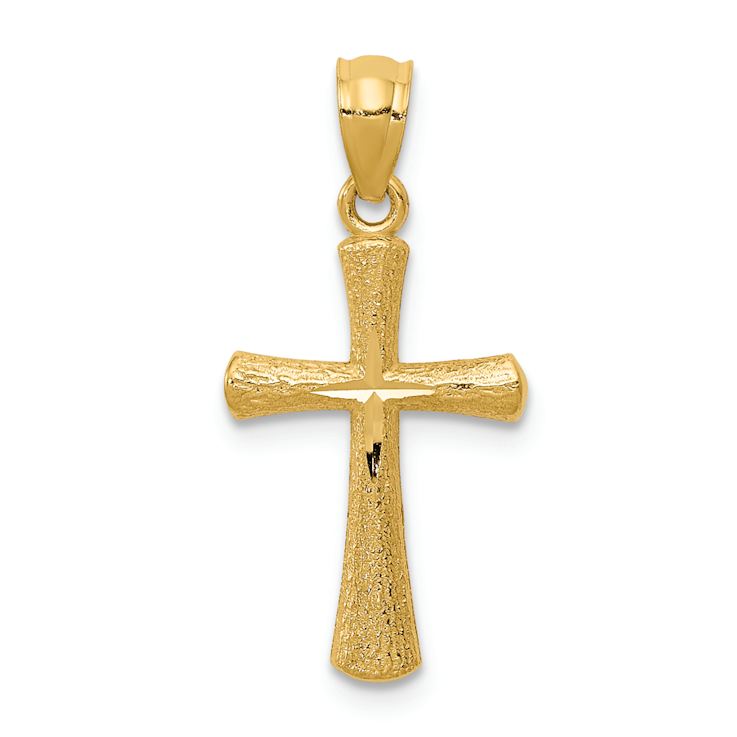 14k Yellow Gold Diamond-Cut and Textured Cross Pendant