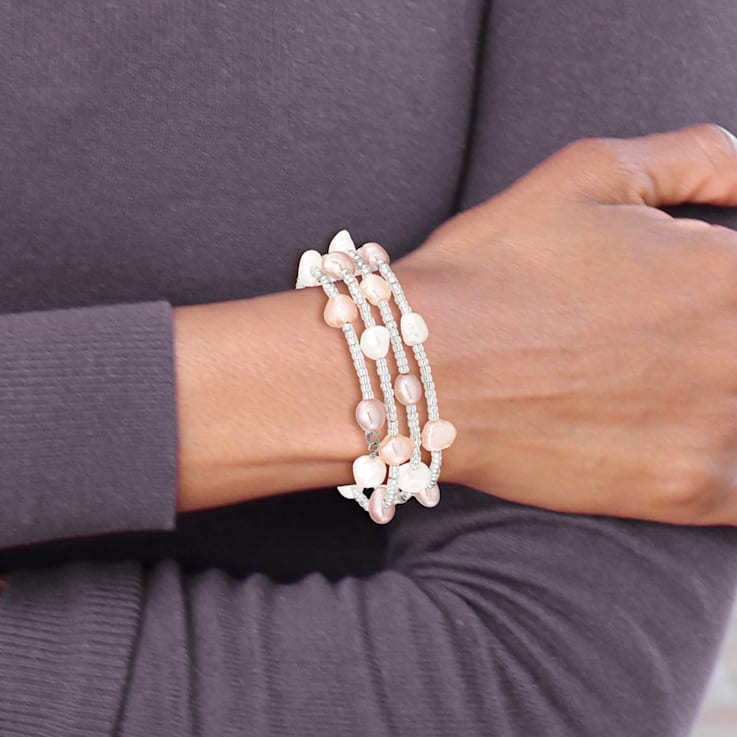 6-7mm Multicolored Baroque Freshwater Cultured Pearl and Glass Beaded
Wrap Bracelet