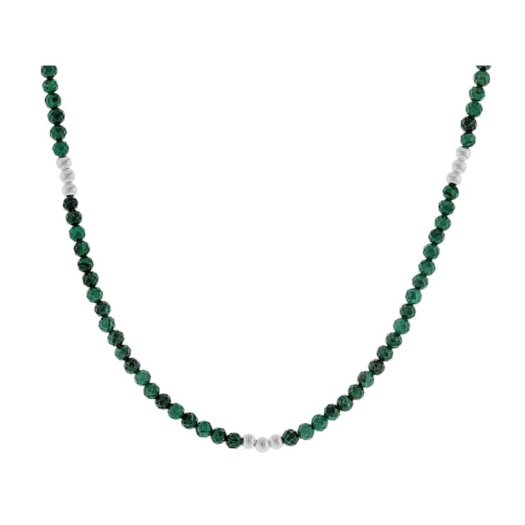 Malachite Beaded Station Necklace In Sterling Silver