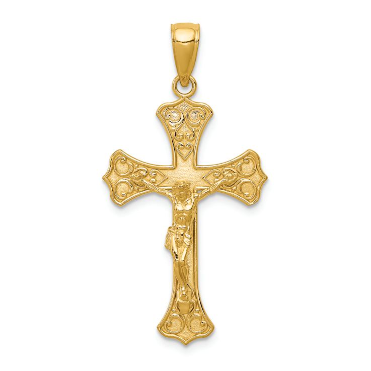 14k Yellow Gold Textured Crucifix Pendant