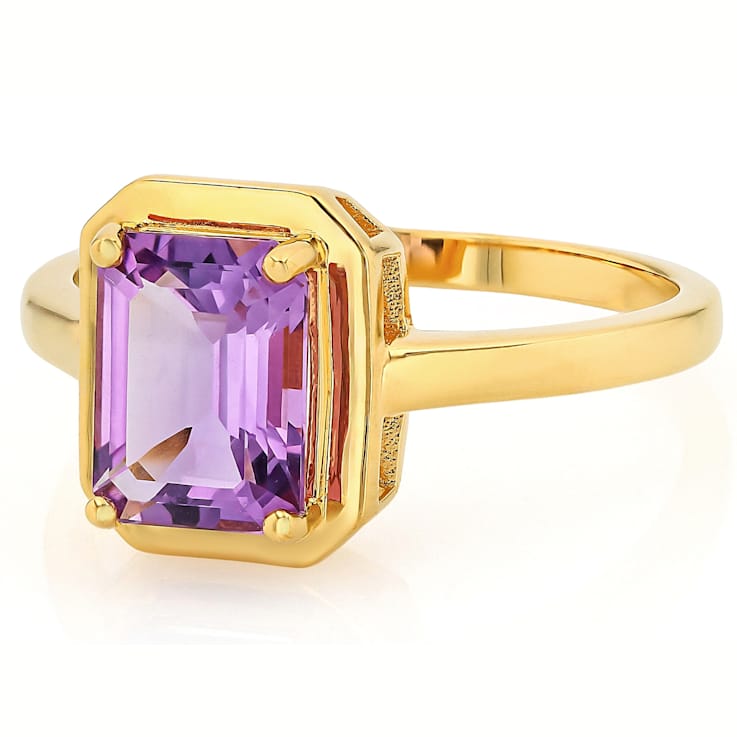 Canela Amethyst Solitaire Ring In 18K Gold Over Sterling Silver