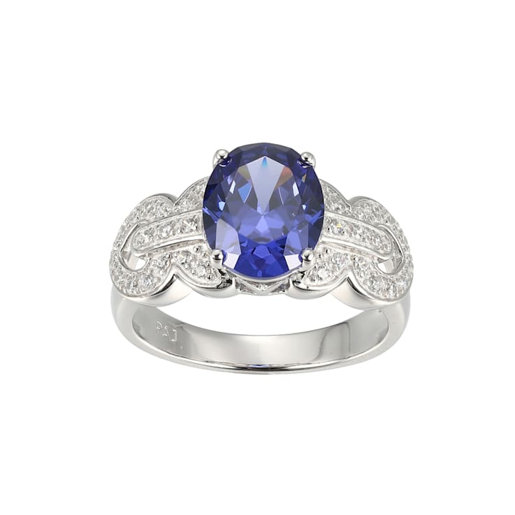 Blue And White Cubic Zirconia Platinum Over Silver Ring 4.29ctw