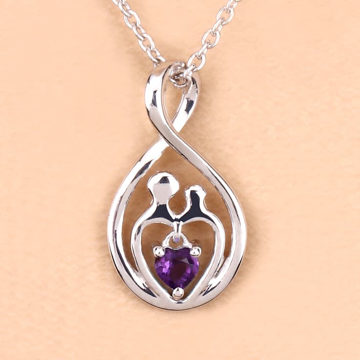 Purple Amethyst Mom and Child Rhodium Over Sterling Silver Heart Pendant
With Chain 0.14ct
