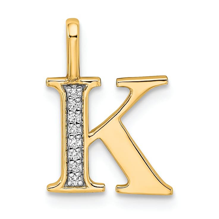14K Yellow Gold Diamond Letter K Initial Pendant